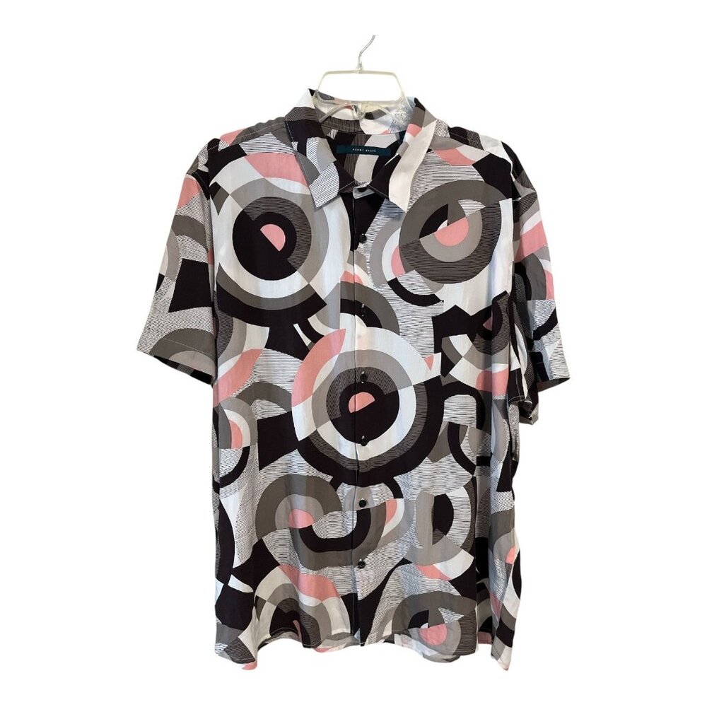 Perry Ellis Men’s XXLT Geometric Print Short-Sleeve Shirt – 100% Lyocell – Retro